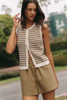 Varley Aura 100% Cotton Knit Button-Front Vest Top