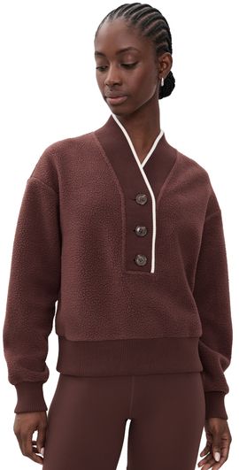 Varley Varley Brenna Button Neck Fleece Sweatshirt Mahogany