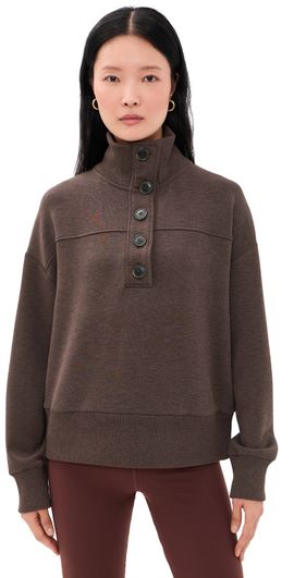 Varley Varley Bronya Button Placket Sweatshirt coffee bean marl