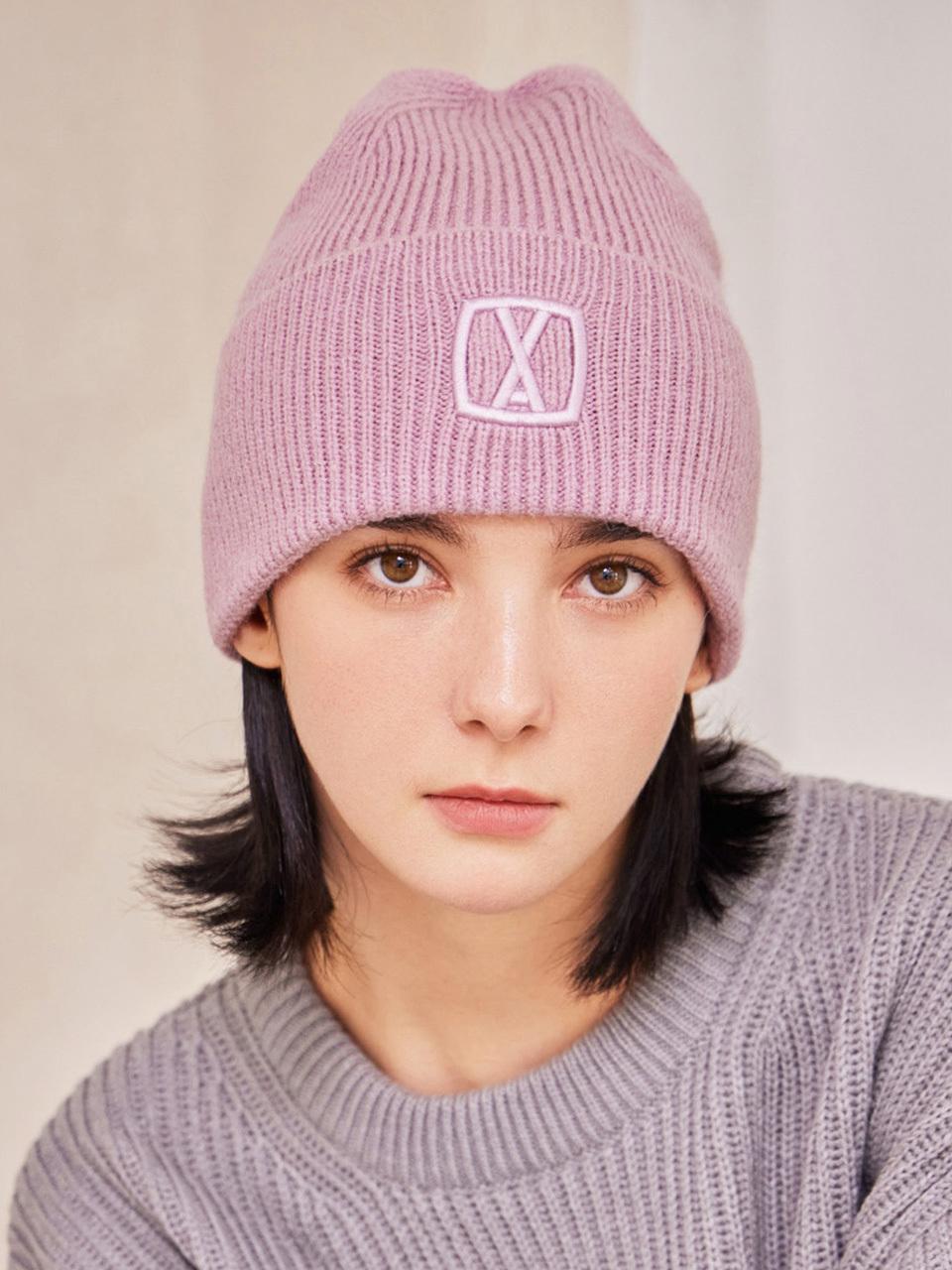 VARZAR 3D Square Logo Marble Pattern Beanie [Pink]