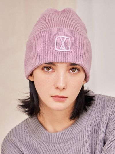 VARZAR 3D Square Logo Marble Pattern Beanie [Pink]