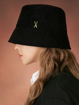 VARZAR Corduroy Stud Drop Bucket Hat_Black