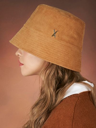 VARZAR Corduroy Stud Drop Bucket Hat_Brown