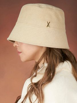 VARZAR Corduroy Stud Drop Bucket Hat_Cream