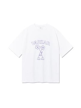 VARZAR Cotton Relaxed Fit Flower Short-Sleeve T-Shirt [Beige/Purple]