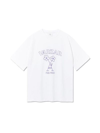 VARZAR Cotton Relaxed Fit Flower Short-Sleeve T-Shirt [Beige/Purple]