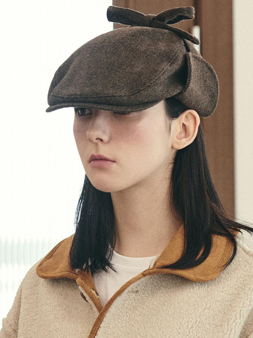 VARZAR Embroidered Wool Blend Hunting Cap [BROWN]