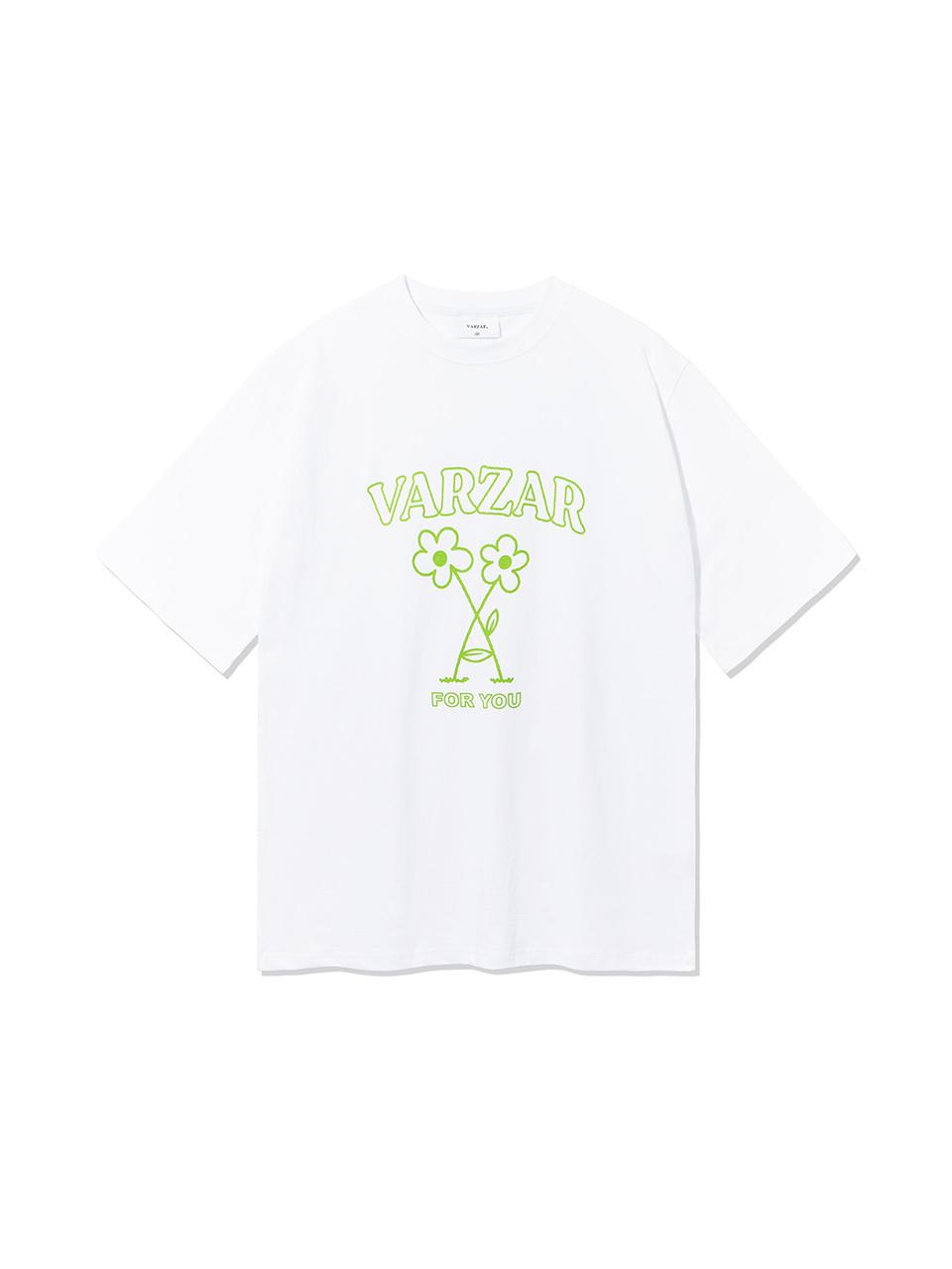 VARZAR Floral Short-Sleeve Cotton Regular Fit T-shirt [Beige/Green]