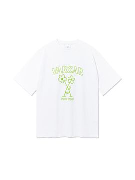 VARZAR Floral Short-Sleeve Cotton Regular Fit T-shirt [Beige/Green]