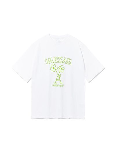 VARZAR Floral Short-Sleeve Cotton Regular Fit T-shirt [Beige/Green]