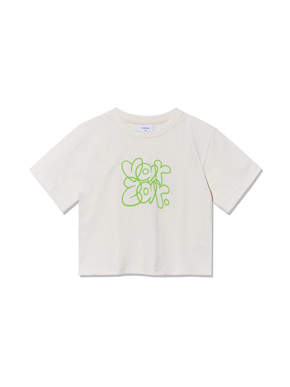 VARZAR Graffiti Cotton Crop Short-Sleeve T-shirt [Cream]