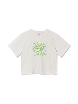 VARZAR Graffiti Cotton Crop Short-Sleeve T-shirt [Cream]