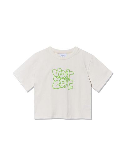 VARZAR Graffiti Cotton Crop Short-Sleeve T-shirt [Cream]