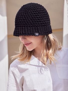 VARZAR Monogram Label Knit Punching Bucket Hat_Black