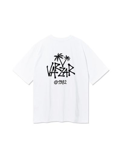 VARZAR Palm Tree Logo Cotton Regular Fit T-Shirt [Beige/Black]