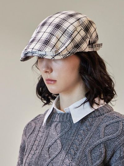VARZAR Square Belt Check Hunting Cap [Beige]