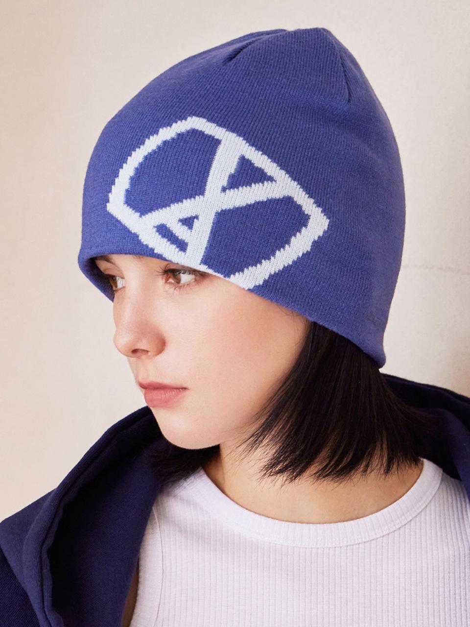 VARZAR Square Jacquard Marble Pattern Beanie [Blue]