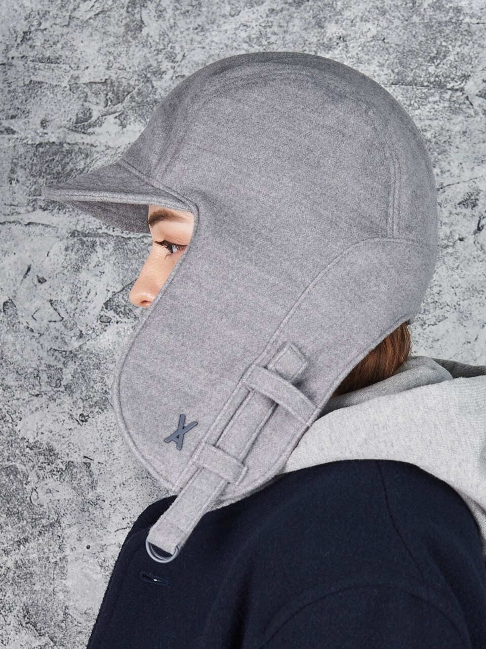 VARZAR Stud Logo Overfit Wool Trooper Hat_Gray