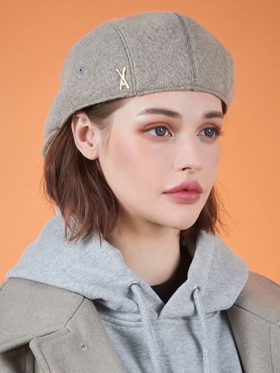 VARZAR Stud Retro Wool Beret_Beige