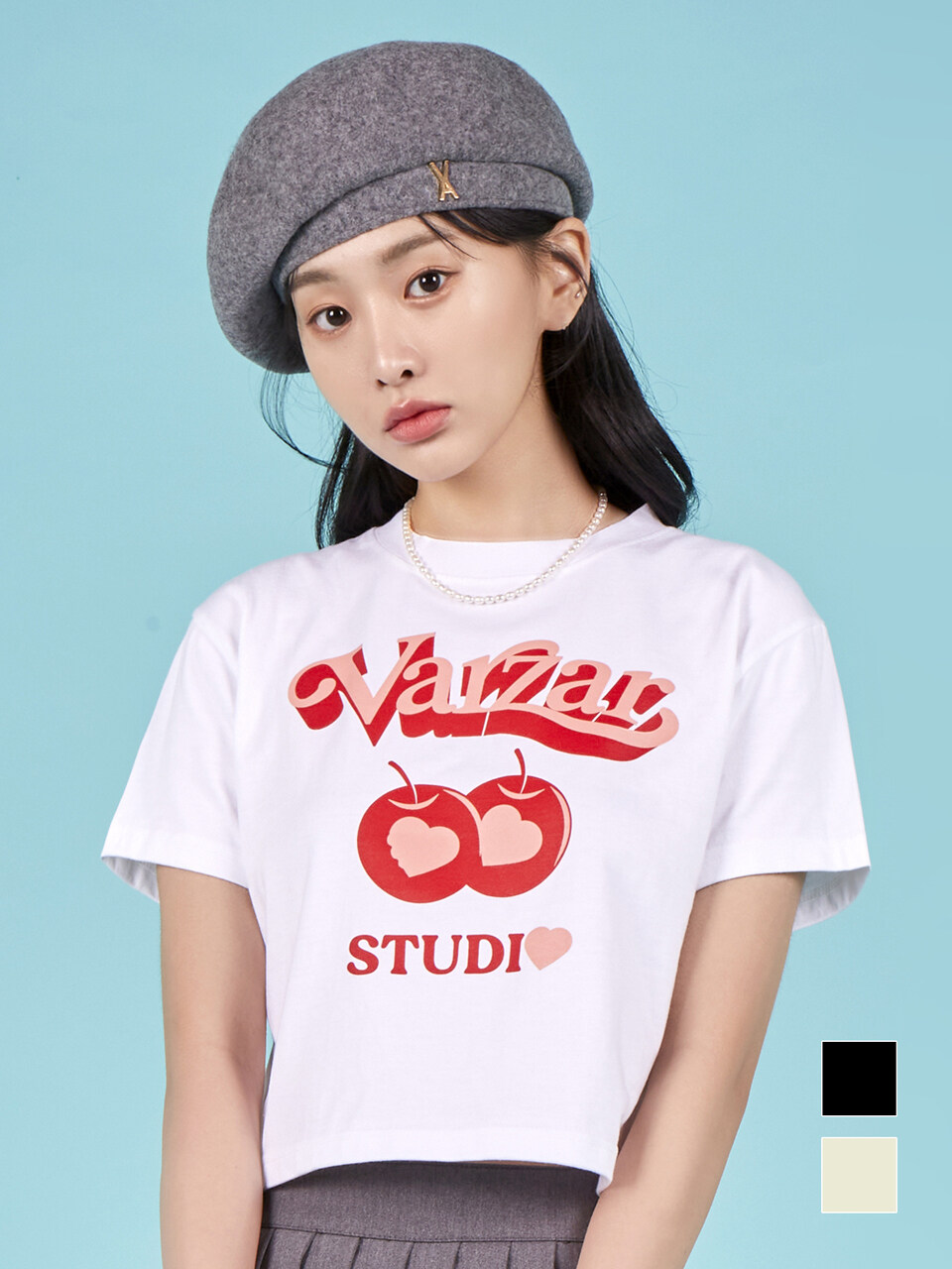 VARZAR Twin Apple Heart Crop Half Sleeve T-Shirt