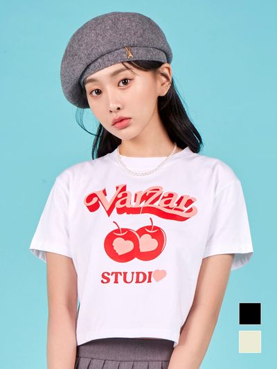 VARZAR Twin Apple Heart Crop Half Sleeve T-Shirt