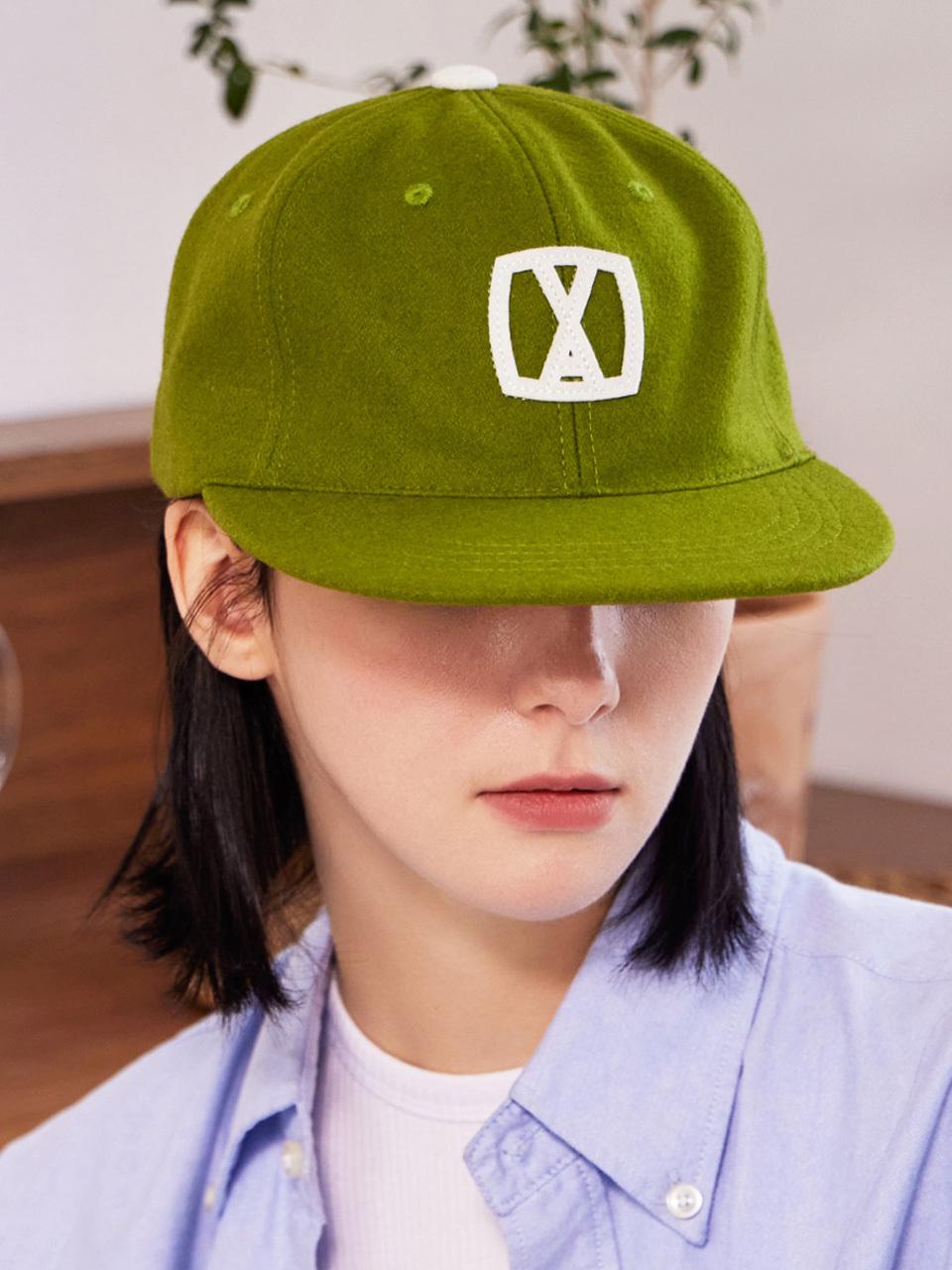 VARZAR VA Square Appliqu Wool Baseball Cap [GREEN]