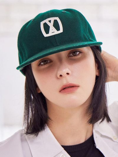 VARZAR Wool Square Appliqu Baseball Cap [Deep Green]