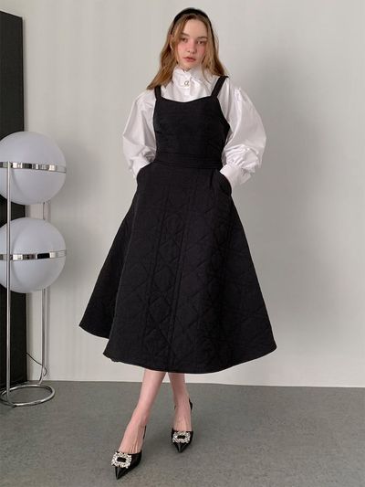 VASCARA Bustier DIA Quilted Flare Dress [Black]