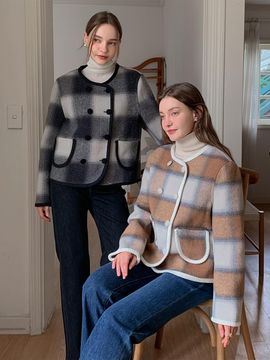 VASCARA Check Lining Wool Handmade Short Coat (VCOAT_010)