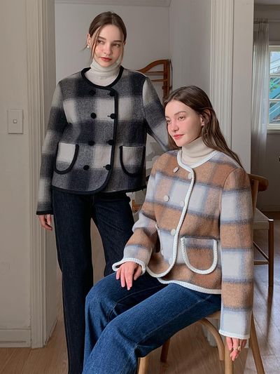 VASCARA Check Lining Wool Handmade Short Coat (VCOAT_010)