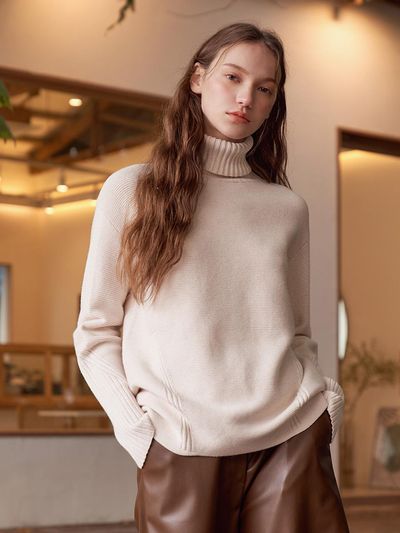 VASCARA Diagonal Patterned Slim Fit Turtleneck Knitwear (VKNIT_022)
