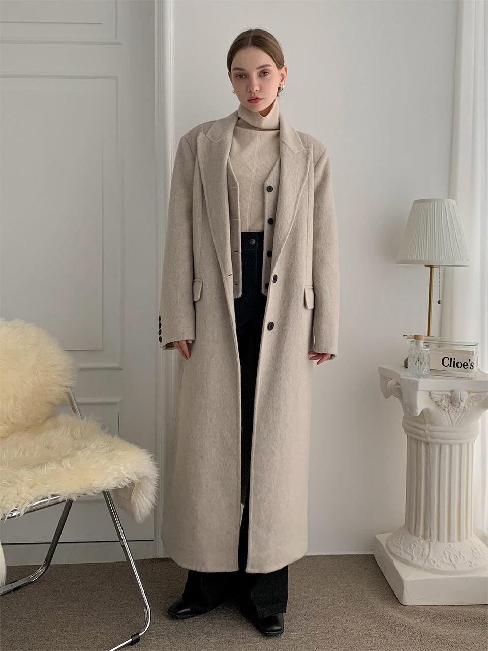 VASCARA Double Wool Handmade Long Loose Fit Coat (VCOAT_018)