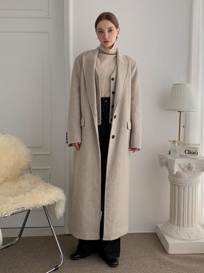VASCARA Double Wool Handmade Long Loose Fit Coat (VCOAT_018)