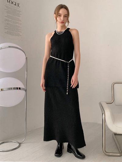 VASCARA Halterneck Long Slim-fit Two-piece Set [Black] (VSET_007)