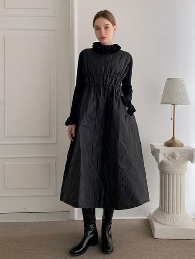 VASCARA Layered Padded Long Dress [Black]