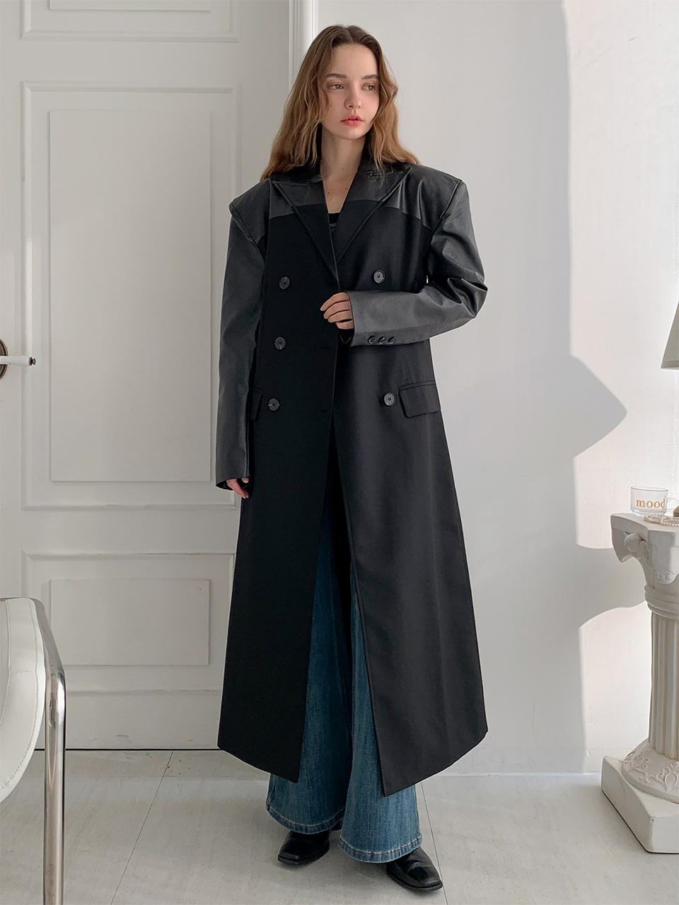 VASCARA Over Shoulder Long Double Coat [Black]