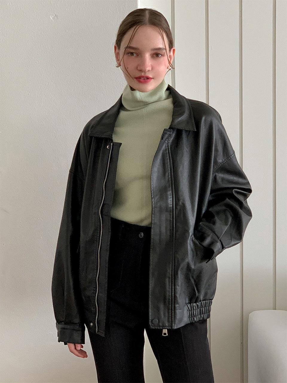 VASCARA Oversized Faux Leather Blouson Jacket [Black] (VCOAT_016)