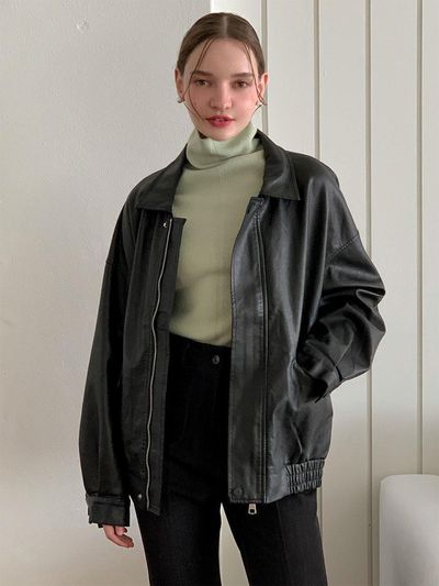 VASCARA Oversized Faux Leather Blouson Jacket [Black] (VCOAT_016)
