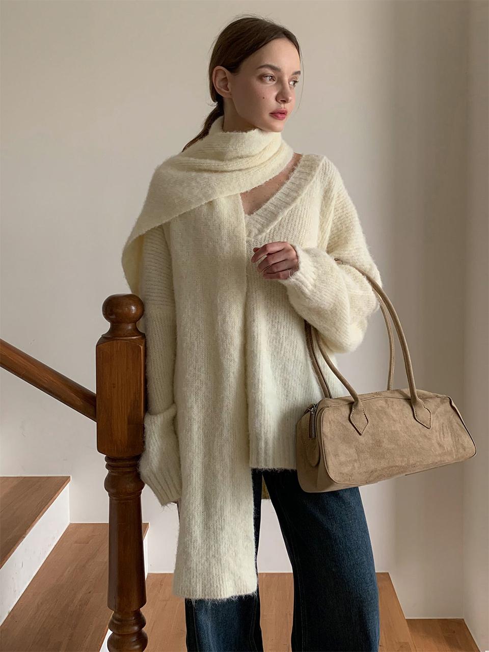 VASCARA Rami Loose Fit V-neck Knit Set (VKNIT_012)