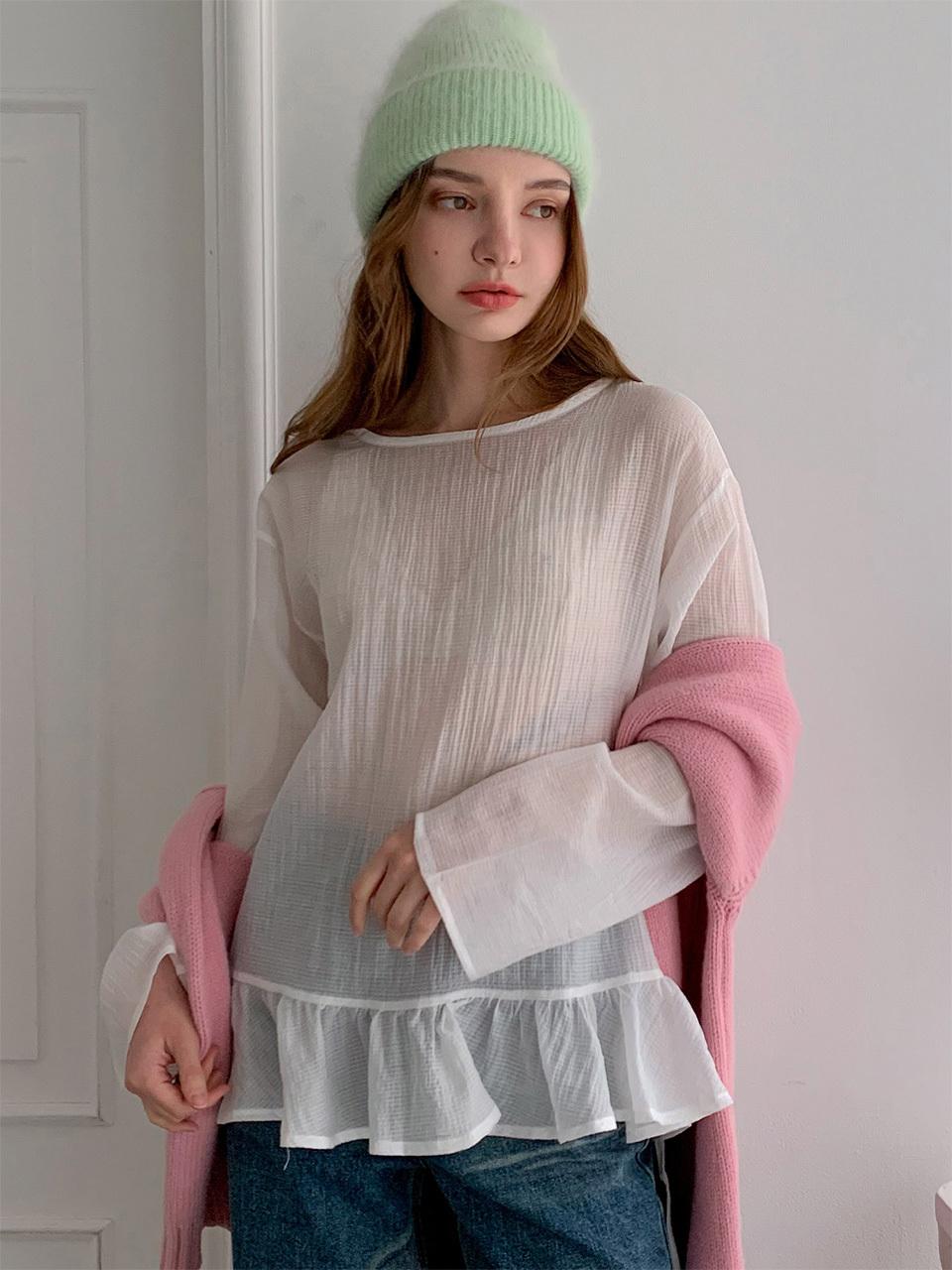 VASCARA Round Neck Shirring Frill Blouse [2colors]