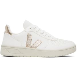 VEJA VEJA White & Rose Gold V-10 Leather Sneakers