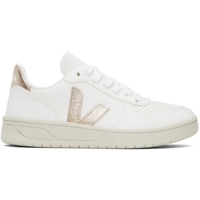 VEJA VEJA White & Rose Gold V-10 Leather Sneakers