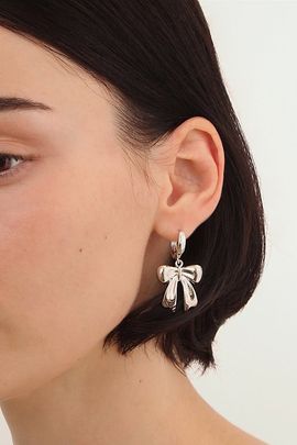 Velvet Luna Velvet Luna Bow Earrings in Silver, Women's at Urban Outfitters