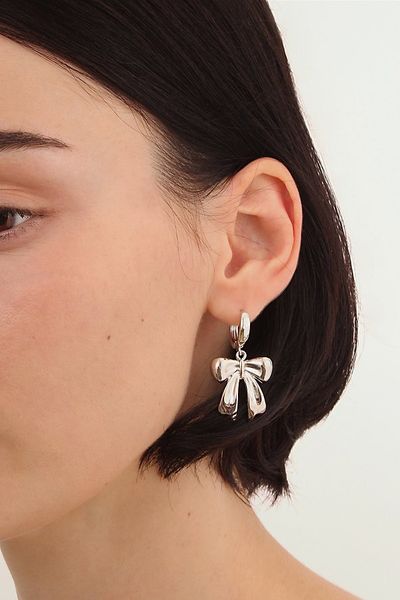 Velvet Luna Velvet Luna Bow Earrings in Silver, Women's at Urban Outfitters