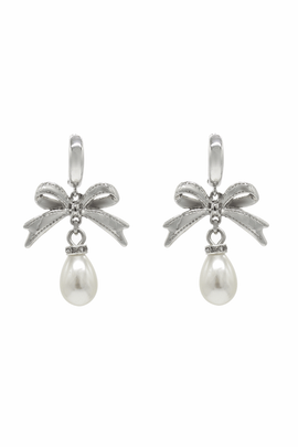 Velvet Luna Velvet Luna Bow Pearl Drop Huggie Earrings