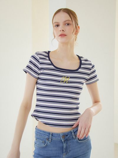 VEM.VER Classic Square Neck Logo T-shirt _ Stripe