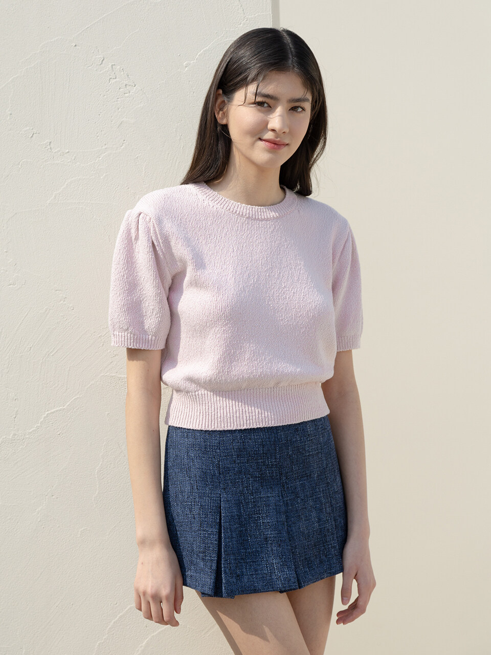 VEM.VER Round Neck Puff Sleeve Knit _ Pink