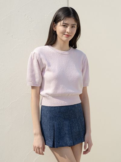 VEM.VER Round Neck Puff Sleeve Knit _ Pink