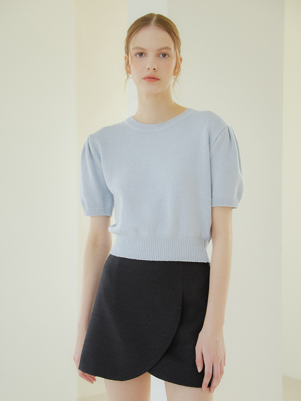 VEM.VER Round Neck Puff Sleeve Knit _ Sky Blue