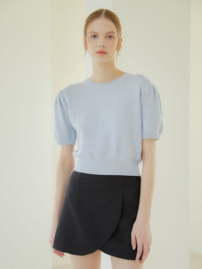 VEM.VER Round Neck Puff Sleeve Knit _ Sky Blue